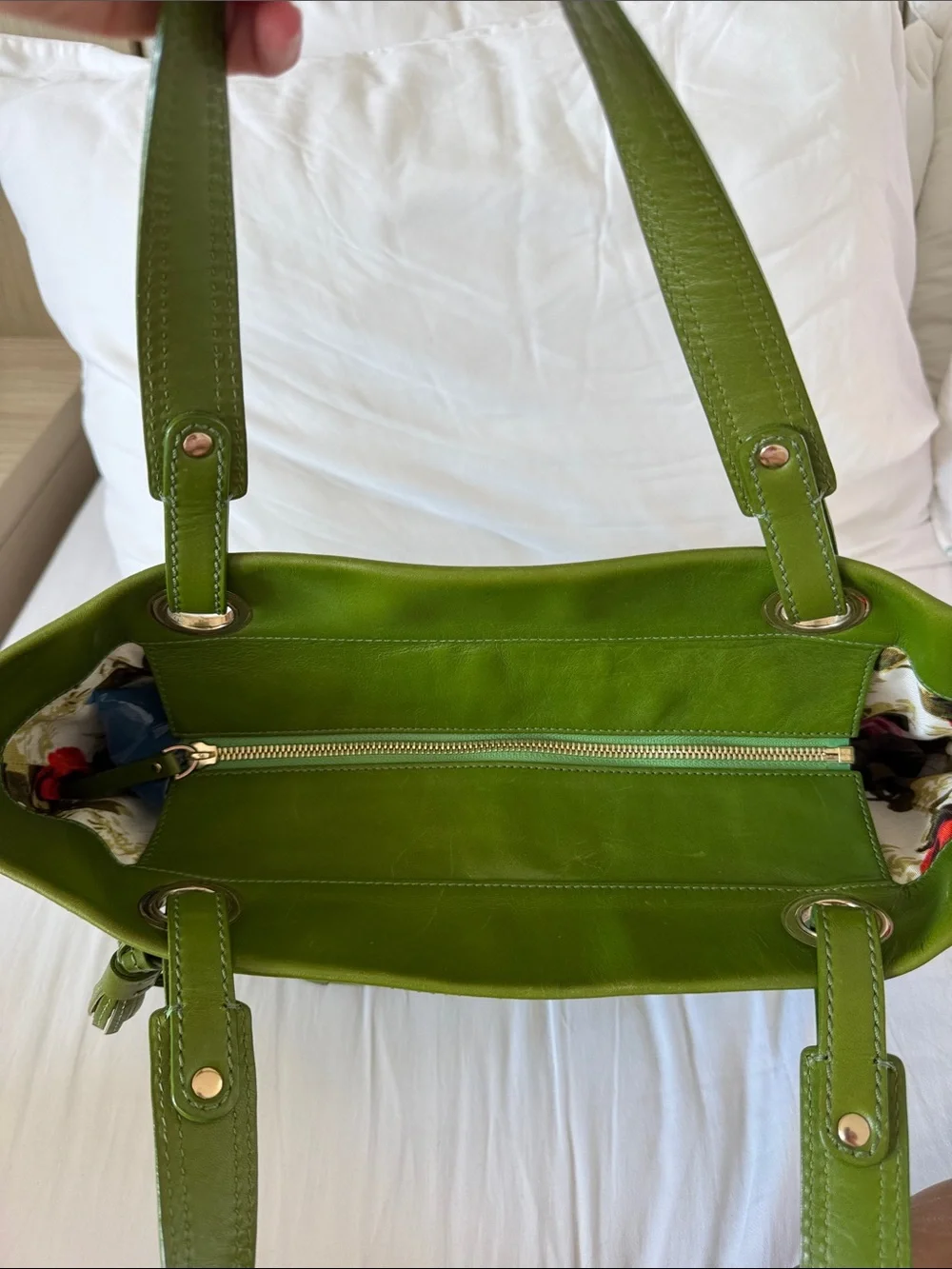 kate spade green leather tote shoulder bag purse with tassle